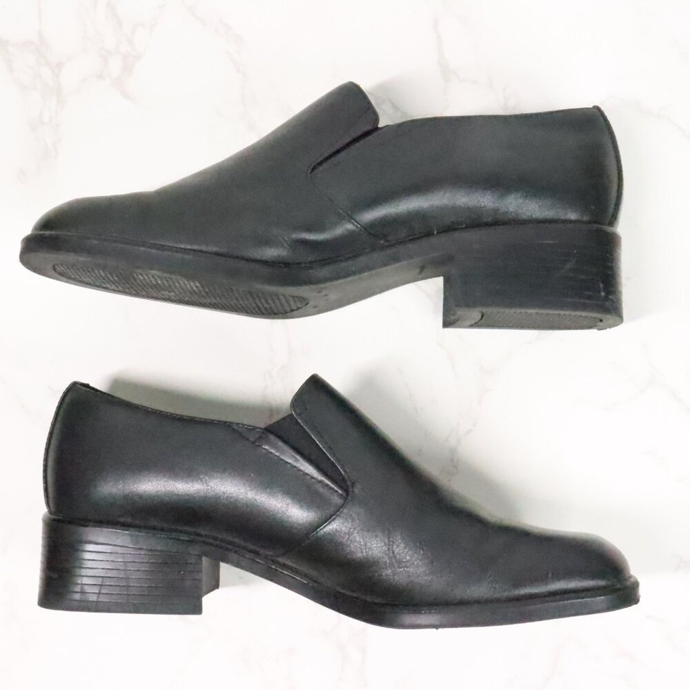 Croft & Barrow Womens 8M Katie Black Leather Chunky Y2K Square Toe Loafer Shoes - Picture 6 of 10